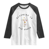Blooming in His Grace Raglan Shirt Boho Wildflower Christian Faith