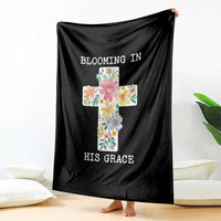 Blooming in His Grace Boho Christian Wildflower Throw Blanket Floral Cross Religious