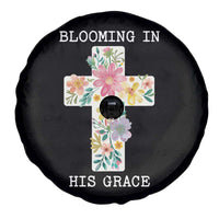 Blooming in His Grace Boho Christian Wildflower Spare Tire Cover Floral Cross Religious
