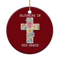Blooming in His Grace Boho Christian Wildflower Ceramic Ornament Floral Cross Religious