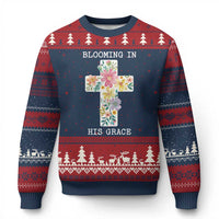 Blooming in His Grace Boho Christian Wildflower Ugly Christmas Sweater Floral Cross Religious