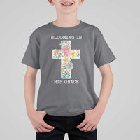 Blooming in His Grace Boho Christian Wildflower T Shirt For Kid Floral Cross Religious