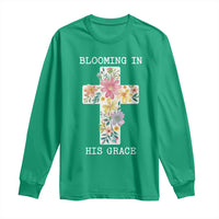 Blooming in His Grace Boho Christian Wildflower Long Sleeve Shirt Floral Cross Religious
