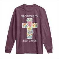 Blooming in His Grace Boho Christian Wildflower Long Sleeve Shirt Floral Cross Religious