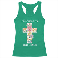 Blooming in His Grace Boho Christian Wildflower Racerback Tank Top Floral Cross Religious