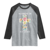 Blooming in His Grace Boho Christian Wildflower Raglan Shirt Floral Cross Religious