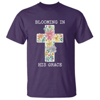 Blooming in His Grace Boho Christian Wildflower T Shirt Floral Cross Religious