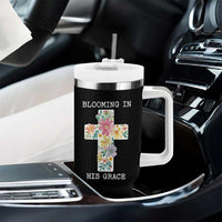 Blooming in His Grace Boho Christian Wildflower Tumbler With Handle Floral Cross Religious