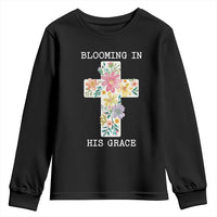 Blooming in His Grace Boho Christian Wildflower Youth Sweatshirt Floral Cross Religious