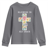 Blooming in His Grace Boho Christian Wildflower Youth Sweatshirt Floral Cross Religious