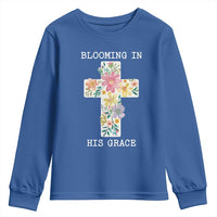 Blooming in His Grace Boho Christian Wildflower Youth Sweatshirt Floral Cross Religious