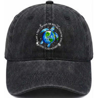 Earth Day Sea Turtle Washed Cotton Baseball Cap Save Bees Plant Trees Clean Seas Environmentalist