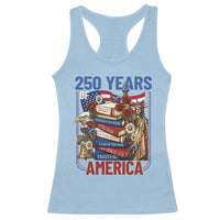 250 Years American Anniversary Racerback Tank Top Patriotic Book Reader 4th of July