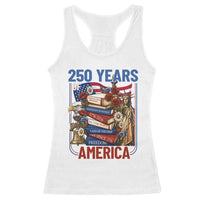 250 Years American Anniversary Racerback Tank Top Patriotic Book Reader 4th of July