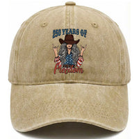 America 250th Anniversary Washed Cotton Baseball Cap Western Cowgirl American Flag 4th of July