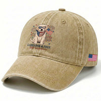 250th America Anniversary Washed Cotton Baseball Cap Labrador Retriever American Flag 4th of July