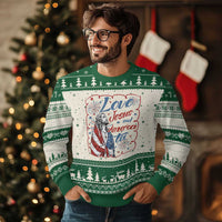 Loves Jesus and America Too Ugly Christmas Sweater Patriotic Christian Jesus 4th of July