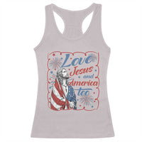 Loves Jesus and America Too Racerback Tank Top Patriotic Christian Jesus 4th of July