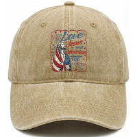 Loves Jesus and America Too Washed Cotton Baseball Cap Patriotic Christian Jesus 4th of July