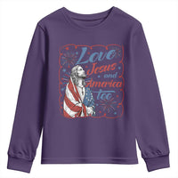 Loves Jesus and America Too Youth Sweatshirt Patriotic Christian Jesus 4th of July