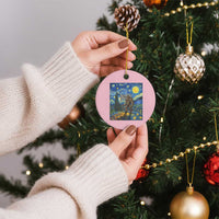 Bigfoot Racing Ceramic Ornament Sasquatch Checkered Flag Starry Night Van Gogh - Wonder Print Shop