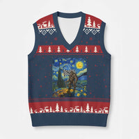 Bigfoot Racing V-Neck Knit Sweater Vest Sasquatch Checkered Flag Starry Night Van Gogh - Wonder Print Shop