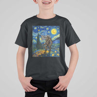 Bigfoot Racing T Shirt For Kid Sasquatch Checkered Flag Starry Night Van Gogh - Wonder Print Shop