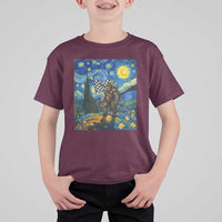 Bigfoot Racing T Shirt For Kid Sasquatch Checkered Flag Starry Night Van Gogh - Wonder Print Shop