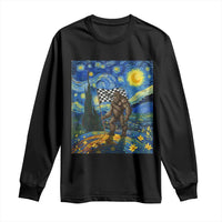 Bigfoot Racing Long Sleeve Shirt Sasquatch Checkered Flag Starry Night Van Gogh - Wonder Print Shop