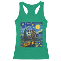 Bigfoot Racing Racerback Tank Top Sasquatch Checkered Flag Starry Night Van Gogh - Wonder Print Shop