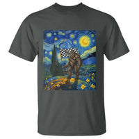 Bigfoot Racing T Shirt Sasquatch Checkered Flag Starry Night Van Gogh - Wonder Print Shop