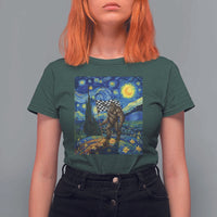 Bigfoot Racing T Shirt For Women Sasquatch Checkered Flag Starry Night Van Gogh - Wonder Print Shop