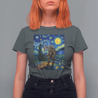 Bigfoot Racing T Shirt For Women Sasquatch Checkered Flag Starry Night Van Gogh - Wonder Print Shop