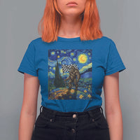 Bigfoot Racing T Shirt For Women Sasquatch Checkered Flag Starry Night Van Gogh - Wonder Print Shop