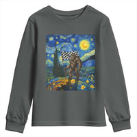 Bigfoot Racing Youth Sweatshirt Sasquatch Checkered Flag Starry Night Van Gogh - Wonder Print Shop