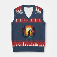 Bigfoot Racing V-Neck Knit Sweater Vest Sasquatch Checkered Flag - Wonder Print Shop