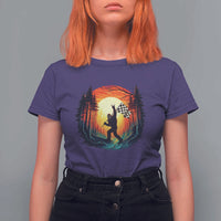 Bigfoot Racing T Shirt For Women Sasquatch Checkered Flag - Wonder Print Shop