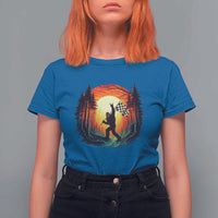 Bigfoot Racing T Shirt For Women Sasquatch Checkered Flag - Wonder Print Shop