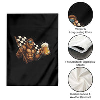 Funny Bigfoot Garden Flag Sasquatch Drinking Beer Racing Car - Wonder Print Shop