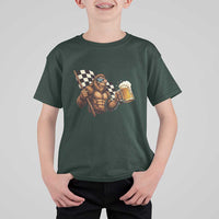 Funny Bigfoot T Shirt For Kid Sasquatch Drinking Beer Racing Car - Wonder Print Shop