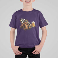 Funny Bigfoot T Shirt For Kid Sasquatch Drinking Beer Racing Car - Wonder Print Shop