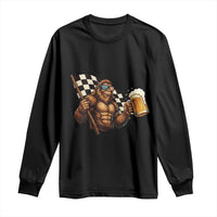 Funny Bigfoot Long Sleeve Shirt Sasquatch Drinking Beer Racing Car - Wonder Print Shop