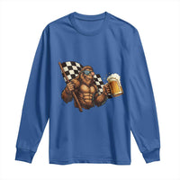Funny Bigfoot Long Sleeve Shirt Sasquatch Drinking Beer Racing Car - Wonder Print Shop
