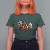 Funny Bigfoot T Shirt For Women Sasquatch Drinking Beer Racing Car - Wonder Print Shop
