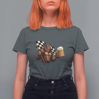 Funny Bigfoot T Shirt For Women Sasquatch Drinking Beer Racing Car - Wonder Print Shop