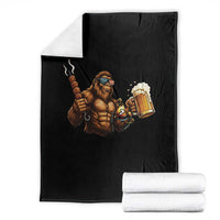 Funny Bigfoot BBQ Party Throw Blanket Sasquatch Drinking Beer Celebrate Championship - Wonder Print Shop