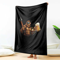 Funny Bigfoot BBQ Party Throw Blanket Sasquatch Drinking Beer Celebrate Championship - Wonder Print Shop