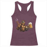 Funny Bigfoot BBQ Party Racerback Tank Top Sasquatch Drinking Beer Celebrate Championship - Wonder Print Shop