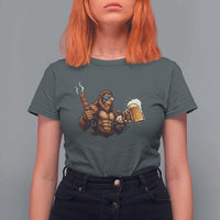 Funny Bigfoot BBQ Party T Shirt For Women Sasquatch Drinking Beer Celebrate Championship - Wonder Print Shop