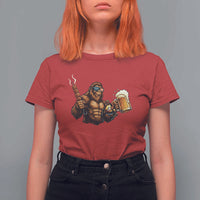 Funny Bigfoot BBQ Party T Shirt For Women Sasquatch Drinking Beer Celebrate Championship - Wonder Print Shop
